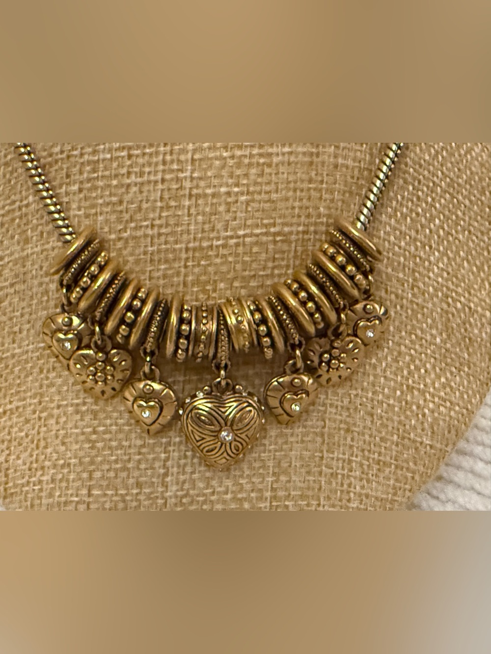 Gold tone Heart Charm Statement Necklace - Women Jewelry Rare!